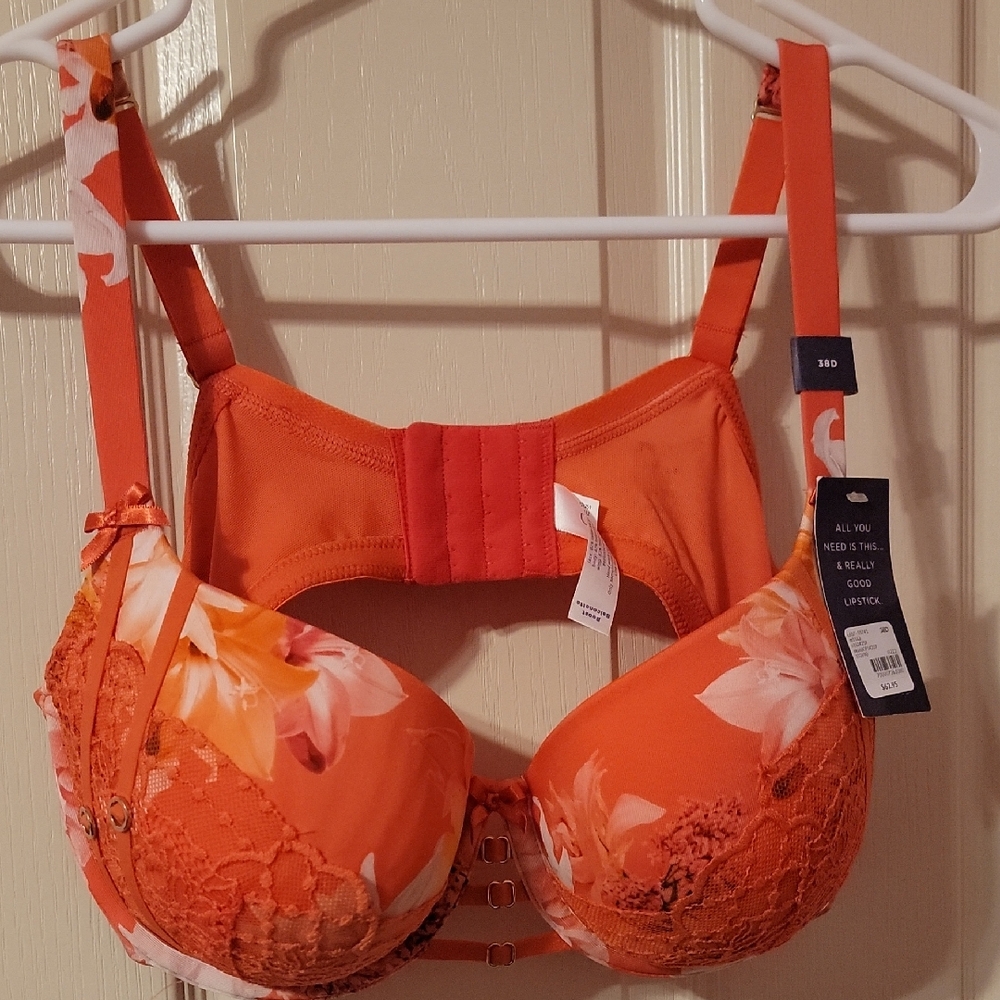 Cacique Orange Floral Lace Bra